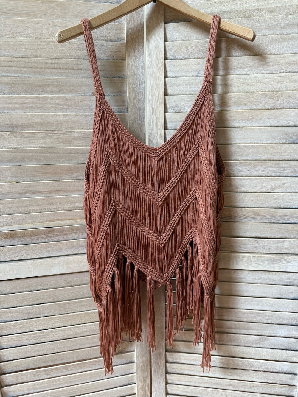 Fringed Crochet Tank Top in Mauve pink/brown - Picture 2 of 8